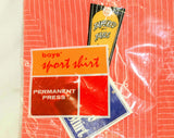 Size 16 1960s Boy's Sport Shirt - Teen Childs 60s 70s Short Sleeved Coral Orange Pinstriped White Stripe Top - Disco Era NIP NWT Deadstock