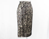 Size 6 Animal Print Wiggle Skirt - 1950s Unusual Design Pencil Style - 50s Brown Black Fitted Silk Chiffon - Tailored Pin Up Chic - Waist 26