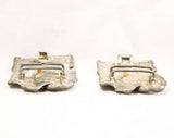 Tiger Lily Buckle - Pewter Gray & Gold Flower Clasp by Mimi Di N - 1980s Heavy Designer Two Part Square Flowers Closure - Stamped 1989