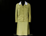 Size 10 Taupe Suit - 1950s Golden Yellow Faux Silk Tailored Jacket and Skirt by Peck & Peck - Late 50s Early 60s with Pockets - Waist 30