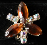 Vintage 1960s Brown Rhinestone Pin & Earrings - Fall Autumn 1960s Lovely Quality Jewelry Set - Excellent Condition - Root Beer Demi Parure