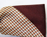1940s 50s Men's Bow Tie - Dark Brown Deco Striped Bowtie - Mens Houndstooth Brocade Bowtie - Diagonal Orange Black Mid Century Clip On Tie