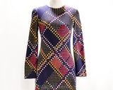 Size 6 Diane von Furstenberg Dress - 1970s DVF Italian Jersey Knit Maxi Dress - Geometric Blue Red Yellow Print - Long Sleeve - Bust 33 - 35