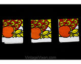 1960s Linen Towel Set of 3 - Fruit Salad Novelty Print High Quality 60s Kitchen - Mid Century Modern Textile Art - Red Olive Green Orange