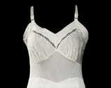 Size 4 Vintage White Full Slip - 1950s Lingerie - 50s Classic Dress Slip - Thin Tricot & Lace with Embroidery Scallops - Double Layer Knit