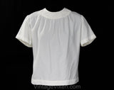 Size 16 White 1960s Shirt with Lace Collar - 1950s 60s Summer Crepe Office Blouse - Large XL Short Sleeved Top - Donna Louise - Bust 41.5