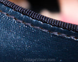 Small Size 1950s Navy Shoes - Size 5 Dark Blue Ballet Flats with Leather Fringe & Studs - Low Heels - 40s 50s Bobby Soxer Deadstock