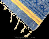 Central American Tablecloth & Eight Matching Napkins - Casual Mexican Guatemalan 1950s 60s Dinner Linens - Blue Yellow Orange Green Cotton