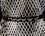 Size 10 1960s Dress - Summer Optical Print Mod Sheath with Original Belt - 1960s Short Sleeve Brown & Ivory Diamonds Knit - Bust 37.5