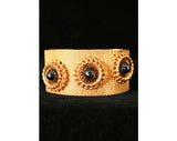 Bold 1950s Brass Cuff Bracelet with Marcasite Studs - Summer - Goldtone - 1950s - Steel Gray - Bold - Rockabilly - Deadstock - 40151-1