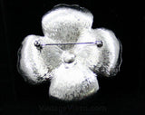 Bold Silver Flower Pin - 1960s - Poppy - Floral Brooch - Silvertone Metal - Rhinestone Stamens - Four Petals - Faux Pearls - 42489