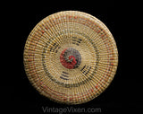 1930s 40s Korean Basket with Lid - Asian Tan Woven Reeds - Yin Yang Style Natural Vegetable Dyes - Eastern Round Container 9 1/2" Diameter