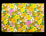 60s Summer Floral Fabric - Mod 1960s Orange Green Yellow Polished Cotton Yardage - 1 Yard x 54" Wide - Beautiful Quality Daisy Print Chintz