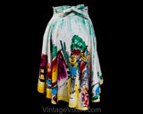 1950s Girl's Fiesta Skirt - Size 4T 5T 6 Childs Mexican Circle Skirt with Hand Painted Novelty Scene - 50s Cotton Street Festival - Waist 22