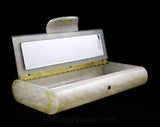 1950s White Lucite Handbag - Wilardy 50s Box Purse - Marbleized White Plastic & Romantic Metal Medallion - Rectangular 50's Clutch Hand Bag