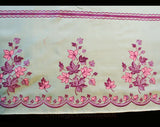 1960s Kitchen Curtain Fabric - Pink & Purple Leaves - 2 Yards x 44.5" Wide - 60s Sheer White Nylon 1960s Housewife Yardage - Scallop Border