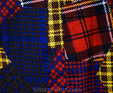 Size XL 60s Dress - Red Patchwork Print Cotton House Dress - Size 16 Summer Zip Front 1960s Sheath - Blue Brown Yellow Plaid - Bust 42.5