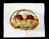 Miniature Baskets with Real Dried Flowers - Wildflower Pins - Lot of 6 On Original Paper Cards - Artisan Made 1950s 1960s Brooch - Pinbacks