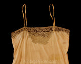 Size 6 1920s Flapper Teddy - Peach Silk Chemise Full Slip with Bandeau Beige Lace Bust - Gorgeous Authentic 20s Lingerie - Buttoned Crotch
