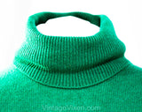 Size 10 Jade Green Cashmere Sweater - Luxurious Plush Knit Turtleneck Pullover from Italy - Spearmint Long Sleeve 80s Winter Top - Bust 33