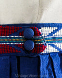 1950s XS Full Skirt - Mexican Quetzal Cotton Brocade - Size 0 50s Rockabilly Pleated Skirt - Blue Green Red Novelty Birds - Waist 23 - 50084