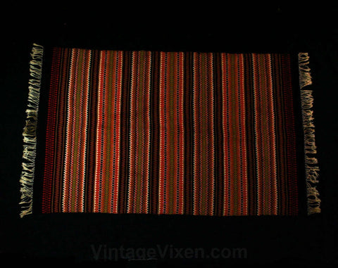Handwoven Wool Rug - 1960s Area Carpet - 60s Wall Hanging - Expertly Hand Woven - 3 x 5 - Burnt Orange Black & Sage Green - Artisan Jonas P