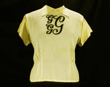 Size 14 1940s Blouse - Owned & Worn by Hollywood Movie Starlet Gladys Glad - Personalized GGG 40s Beige Rayon Crepe Shirt - Short Sleeves