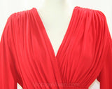 Size 8 Goddess Dress - 1990s Hot Red Jersey Knit Cocktail Dress by Kira - Slinky Wrap Style Swags & Draping - Long Sleeve - Bust 36 - 41779