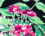 1940s Floral Chintz Fabric - 2.4 Yards x 36 Inches - Pink Blue Black Green Spring Flowers - Sweet 40s Cottage Chic - Glazed Polished Cotton