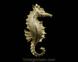 1950s Seahorse Pin - Sea Horse Brooch & Earrings - Gold Hue Metal - Aquatic Ocean Novelty Animal Theme - 50s 60s Goldtone - 50585