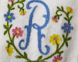 1950s Bathroom Hand Towels - Letter R Monogram Powder Room Novelty Linens - 50s 60s Cotton Bath Pair by Springmaid - White Pink Blue Yellow