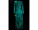 Size 2 Designer Dress - Aqua Blue Jersey & Gladiola Floral Print - Goddess Style - Leonard Sunshine Paris - Border Print - Bust 33 - NWT