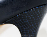 Size 10 Unworn Navy & White Leather Pumps - 1980s Dark Blue Faux Snakeskin Shoes - 1950s Inspired Two Tone Heels - 10M 80s NOS Deadstock