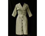 Size 4 1950s Dress - New Look Taupe Artisan Weave 50s Tailored Office - Nipped Waist Hourglass - Beige Black Gray Crimson Red - Waist 25