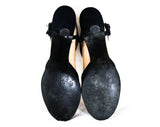 Size 7.5 Navy 1940s Shoes - 40s Open Toe Suede Heels with Elegant Asymmetric Dovetailed Straps - 40's 50's Pumps - 7 1/2 WWII Era Deadstock