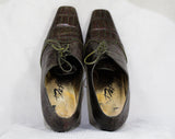 Size 9 Antique Style Shoes - Faux Alligator Leather Heels - Olive Green Gray Rose Pink Lace Up Oxford Pumps by Desiree - Square Toe - 9M
