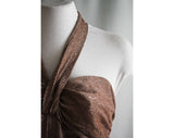 Size 10 Bombshell Dress - Gorgeous 1970s Metallic Mocha Halter Evening Gown - 70s Brown Formal Dress - Bust 37 - Raised Waist 30 - 34994