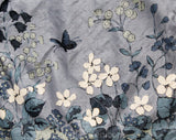 Asian Silk Pillow Case - 70s Butterfly Meadow Novelty Print - Botanical Blue Gray White Flowers - Square 16 Inch Decorator Pillowcase Cover