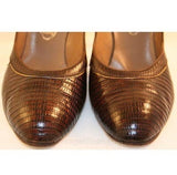 Beautiful Early 1950s Brown Lizard Heels & Original Box - Size 7 AAA - Shoes - High Heels - I. Miller - Electra II Last - Gold Trim- 32361-1