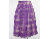 Size 0 Purple Plaid Skirt - XS Girlish 1960s Skirt - Cute School Girl Style - 60s Wool Pleated Skirt - Box Pleats - Waist 23 - 41714