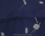 As Is Size 12 1920s 30s Novelty Print Dress - Blue & White Deco Artists Palettes - Chain Stitched Flowers - Fragile Torn - Bust 38 - 50832
