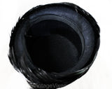 Chic Black 1960s Hat - Mod Drama Cloche Style 60s Millinery with Bowl Shaped Brim - Beautiful Fall Winter Bucket Hat - Felt & Velvet Ribbon