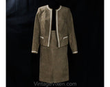Size 8 Mocha Brown Suit - Vegan Faux Suede Jacket & Skirt with Pockets - Fall Autumn - Two Tone Tailored Blazer - Late 1970s 1980s - Bust 35