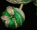 Asian Art-to-Wear Belt in Natural Rope, Green Yarn & Wooden Beads - Medium Size 8 to 10 - Wearable Art - Handmade 1980s Avant Garde Artisan