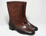 Size 6 Brown Boots - Victorian Inspired Galoshes - Trompe L'Oeil Soutache - 1960s Deadstock Winter Shoes - Waterproof Vinyl - Fleece Lined