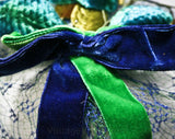 1960s Veiled Hat - 50s 60s Fascinator - Turquoise Blue & Emerald Green Veil - 60's Velvet Leaves Millinery - Bouffant Hairstyle Accent