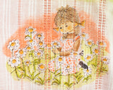 Girl's Size 12 Mini Dress - 1960s 70s Peach Summer Go Go Style - Quaint Playful Children's Garden Novelty Print - Puff Sleeves - PreTeen