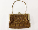1930s Evening Bag - Four Pointed Stars - Gold Copper & Black Sequins - Formal Purse - Beading - Sequined 30s Handbag - Made in France 45584