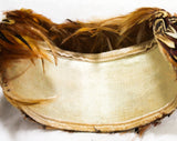1950s Pheasant Feather Hat with 'Bangs' - Brown Auburn Red Black Cream Feathers - Headband Style 50s Clamper Hat - Fall Autumn Millinery