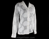Size 14 Christian Dior Shirt - Fresh White Cotton Flowers Brocade - Paris Designer 1990s Top - Long Sleeved Large Spring Blouse - Bust 40